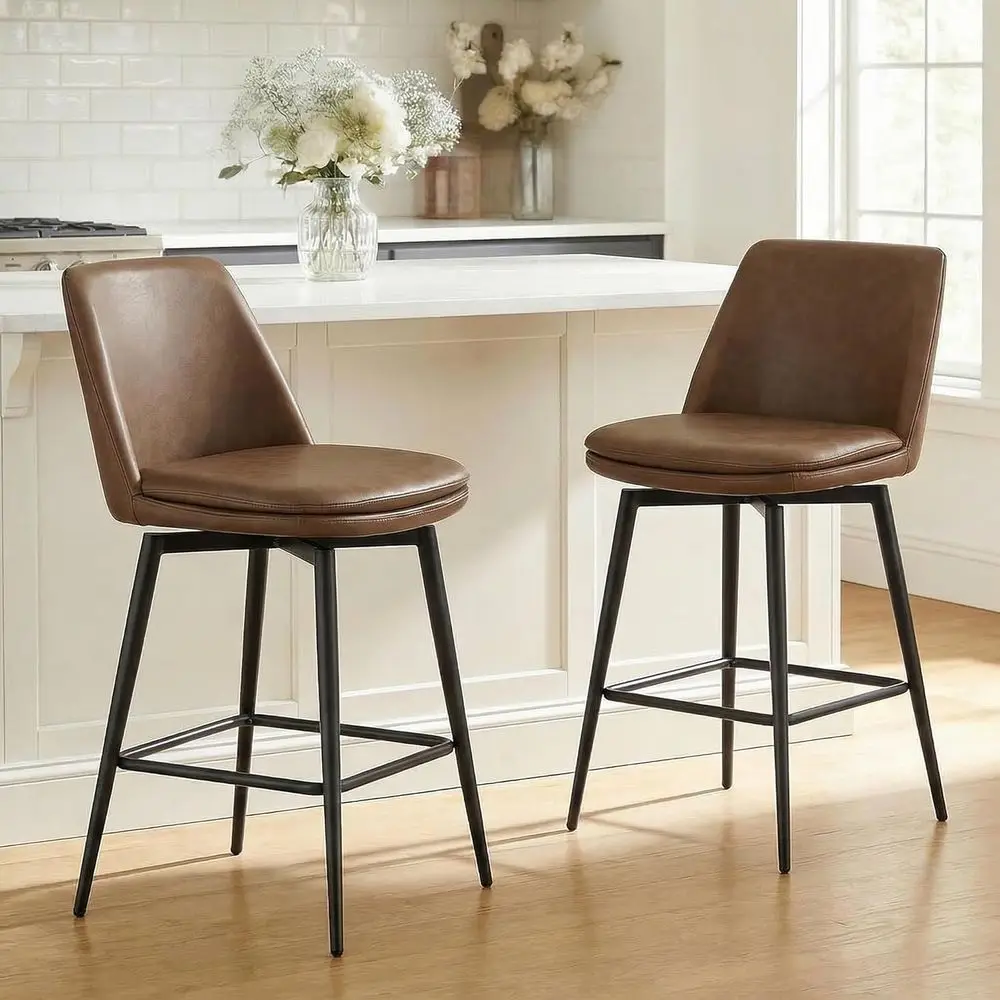 Upholstered Counter Height Bar Stools Set of 2, Brown Leather, Metal Legs
Upholstered Counter Height Bar Stools Set of 2, Brown Leather, Metal Legs