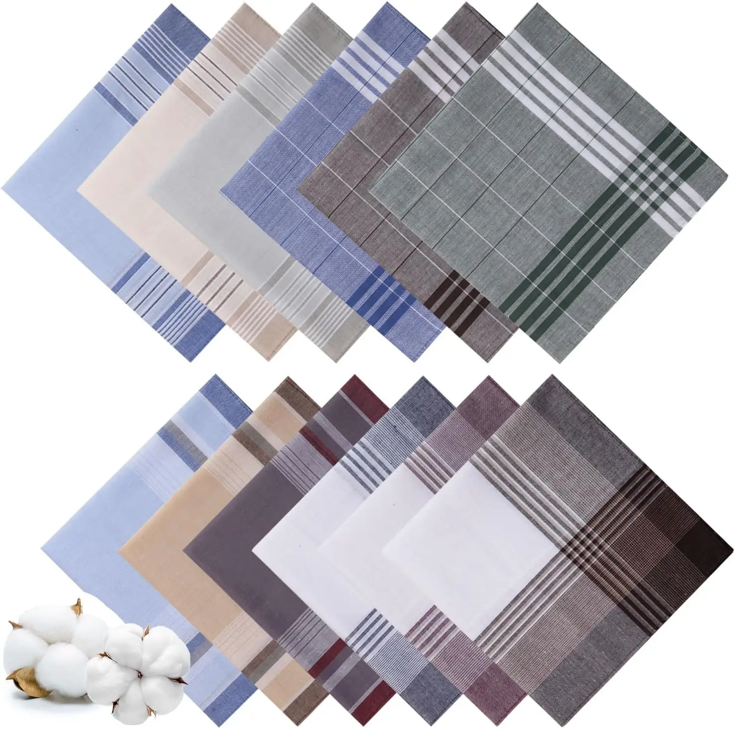 12 Pcs 100% Cotton Men's Handkerchiefs, Classic Check Design, Large 16x16 Inch
12 Pcs 100% Cotton Men's Handkerchiefs, Classic Check Design, Large 16x16 Inch
