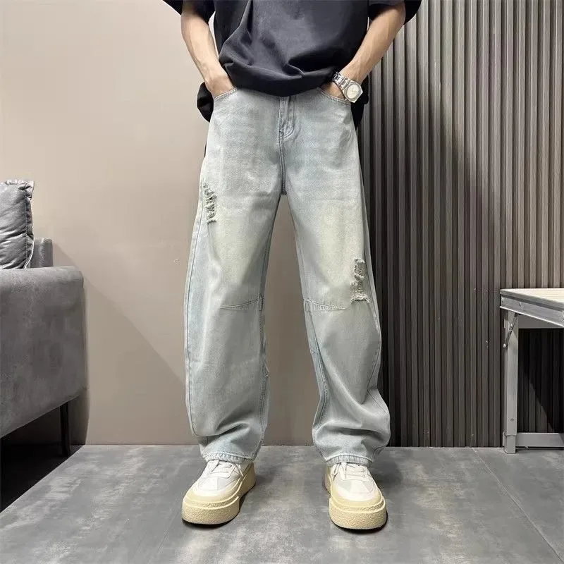 Men Vintage Washed Ripped Knife Cut Jeans Loose Wide Leg Straight Streetwear Casual Denim Trousers for Spring Summer
Men Vintage Washed Ripped Knife Cut Jeans Loose Wide Leg Straight Streetwear Casual Denim Trousers for Spring Summer