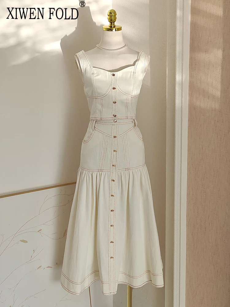 XIWEN-Bright Line Sleeveless Top and High Waist A-line Skirt, Square Collar, Single-breasted, New, Autumn, XF2432, 2024
XIWEN-Bright Line Sleeveless Top and High Waist A-line Skirt, Square Collar, Single-breasted, New, Autumn, XF2432, 2024