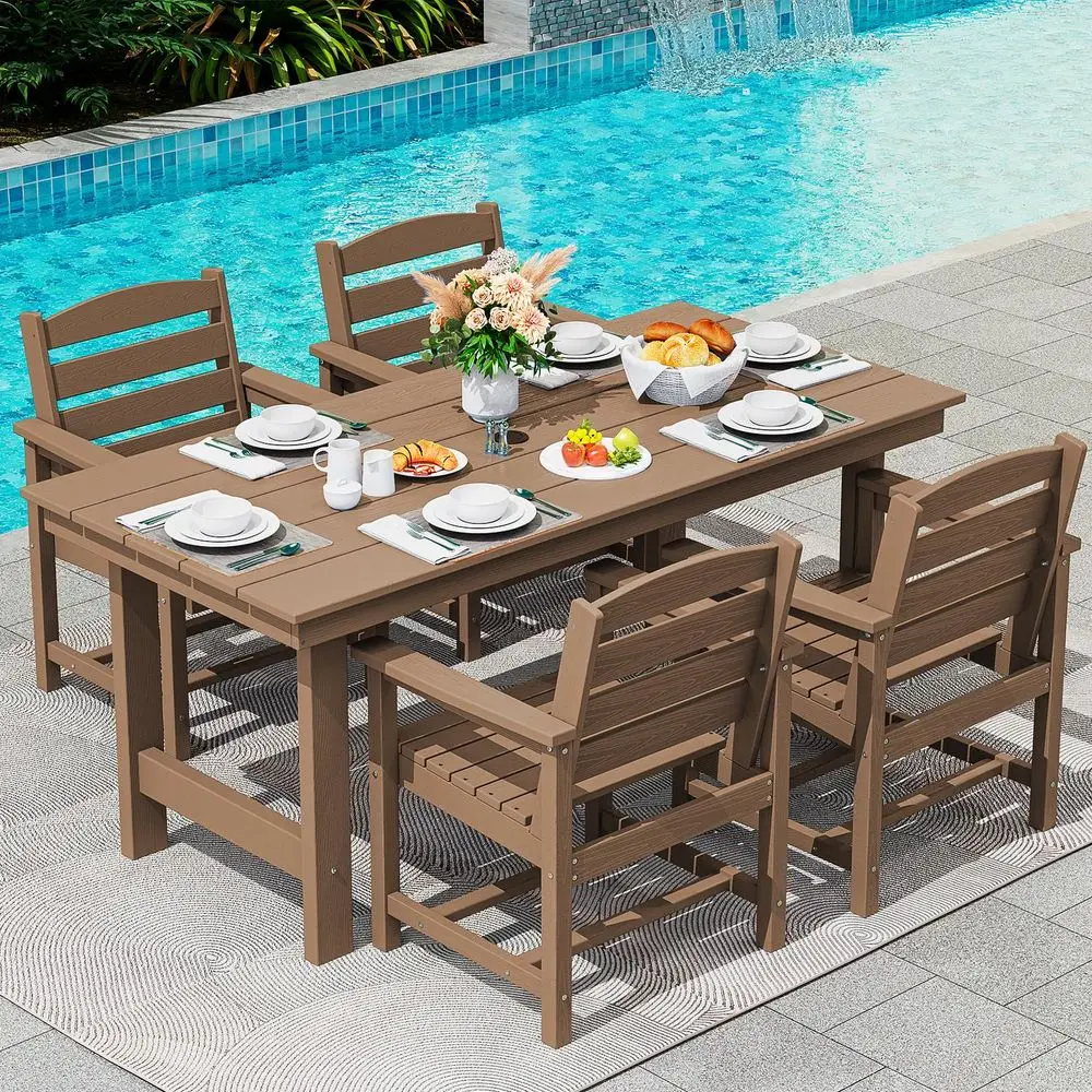 Patio Dining Table Sets 5Piece, Outdoor HDPE Dining Furniture Set with Umbrella Hole CutOut Table and 4 Chairs, All Weather Din
Patio Dining Table Sets 5Piece, Outdoor HDPE Dining Furniture Set with Umbrella Hole CutOut Table and 4 Chairs, All Weather Din