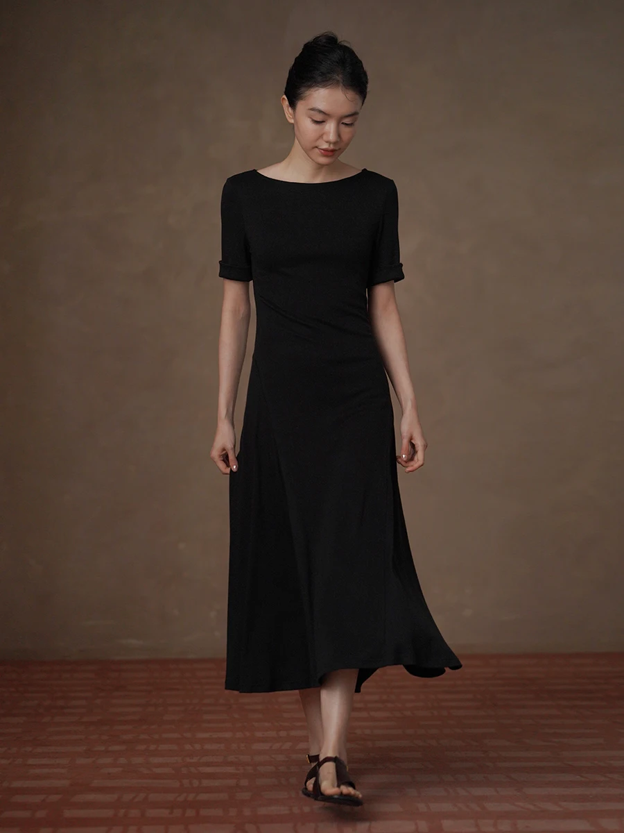 Hacikis Long Sleeve round Neck Dress Women's Skin-friendly Elastic Fit Conceal Meat Mid-length Black Dress Casual Wear
Hacikis Long Sleeve round Neck Dress Women's Skin-friendly Elastic Fit Conceal Meat Mid-length Black Dress Casual Wear
