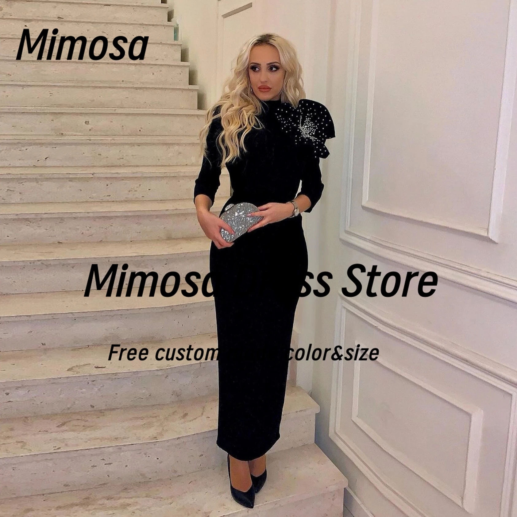 Mimosa Ankle Length Prom Dresses Saudi Women Beaded Flower Long Sleeves Evening Gowns High Collar Vestidos De Noches Customized
Mimosa Ankle Length Prom Dresses Saudi Women Beaded Flower Long Sleeves Evening Gowns High Collar Vestidos De Noches Customized