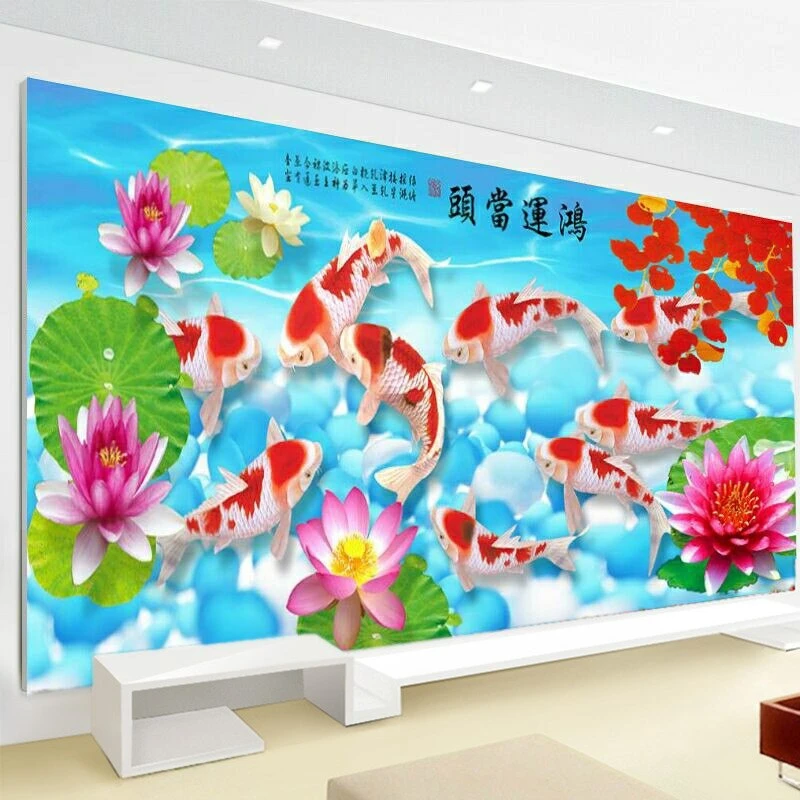 DIY full Diamond Embroidery,Round Diamond Fortune Nine Fish Lotus Living room decoration rhinestone beads Diamond painting
DIY full Diamond Embroidery,Round Diamond Fortune Nine Fish Lotus Living room decoration rhinestone beads Diamond painting