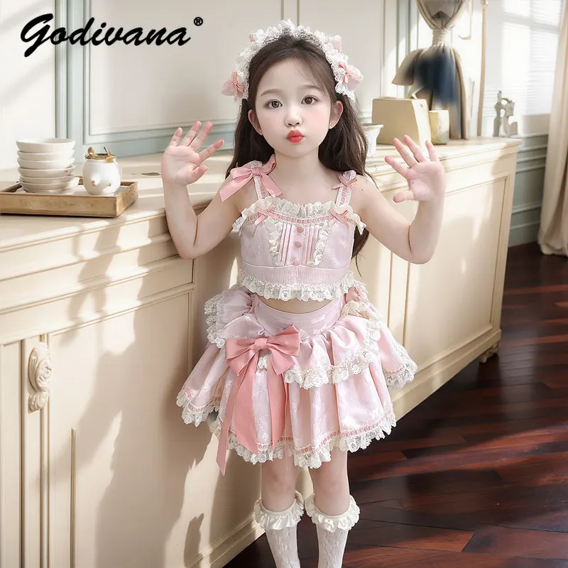 Sweet Baby Girls Pink Lolita Outfit Summer 2026 New Fashion Cute Girl Bow Lace Trim Camisole Princess Tutu Skirt Two Pieces Set
Sweet Baby Girls Pink Lolita Outfit Summer 2026 New Fashion Cute Girl Bow Lace Trim Camisole Princess Tutu Skirt Two Pieces Set