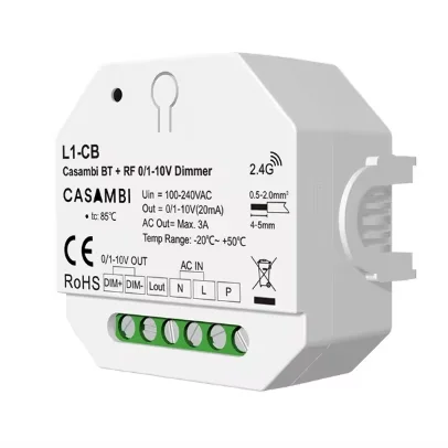 L1-CB Controller Casambi Bluetooth + RF 0/1-10V Dimmer LED Lamps BL Dimmer 100-240VAC Relay Switch 1CH*3A
L1-CB Controller Casambi Bluetooth + RF 0/1-10V Dimmer LED Lamps BL Dimmer 100-240VAC Relay Switch 1CH*3A