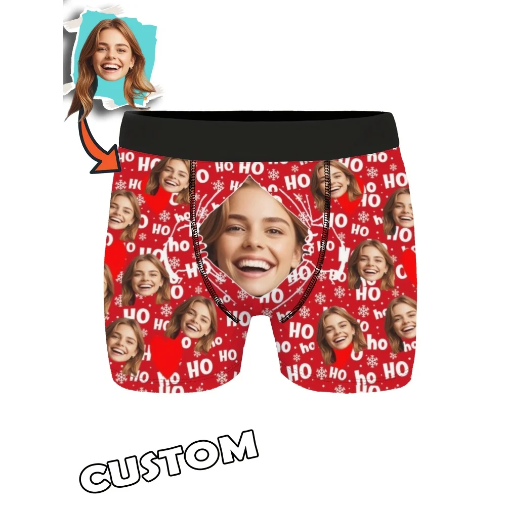 Custom Face Photo Men Christmas Boxer Briefs, Personalized HO HO HO Snowflake Heart Print Underwear Shorts Funny Xmas Gift
Custom Face Photo Men Christmas Boxer Briefs, Personalized HO HO HO Snowflake Heart Print Underwear Shorts Funny Xmas Gift
