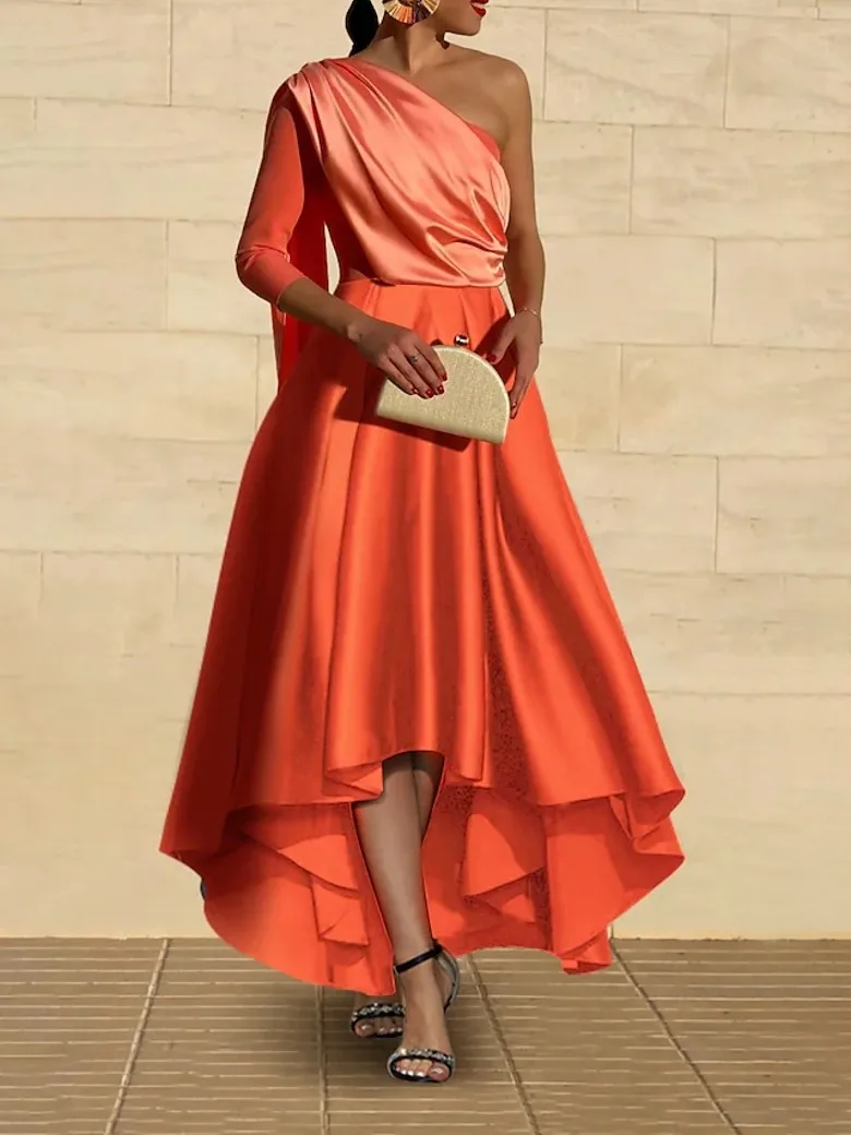 2025 Orange Prom Dress 3/4 Sleeve One Shoulder Satin with Ruched Evening Party Gown High Low New Robe De Soiree
2025 Orange Prom Dress 3/4 Sleeve One Shoulder Satin with Ruched Evening Party Gown High Low New Robe De Soiree