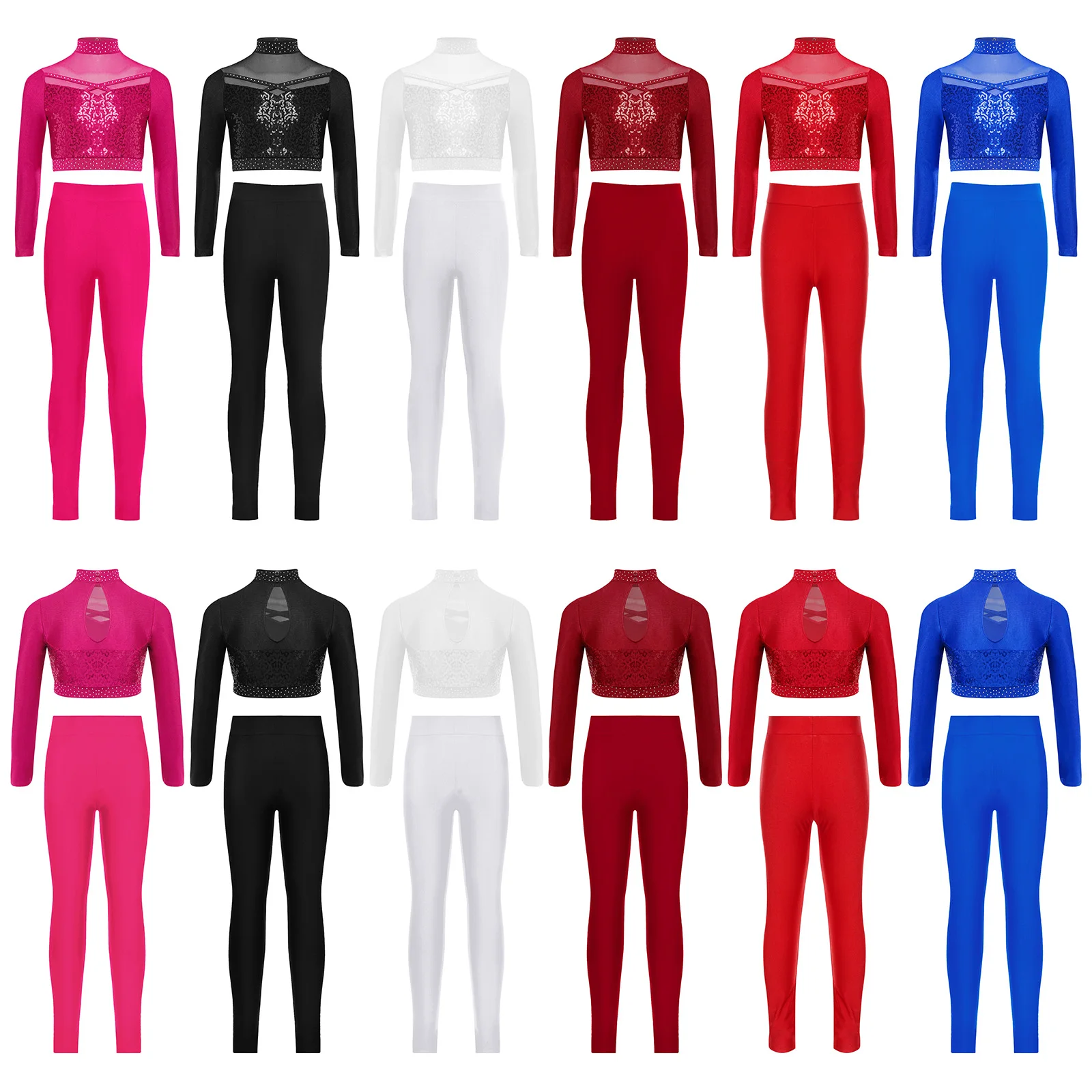 Kids Girls Ballet Jazz Dance Performance Costume Mock Neck Long Sleeve Shiny Sequins Crop Top with Elastic Waistband Leggings
Kids Girls Ballet Jazz Dance Performance Costume Mock Neck Long Sleeve Shiny Sequins Crop Top with Elastic Waistband Leggings