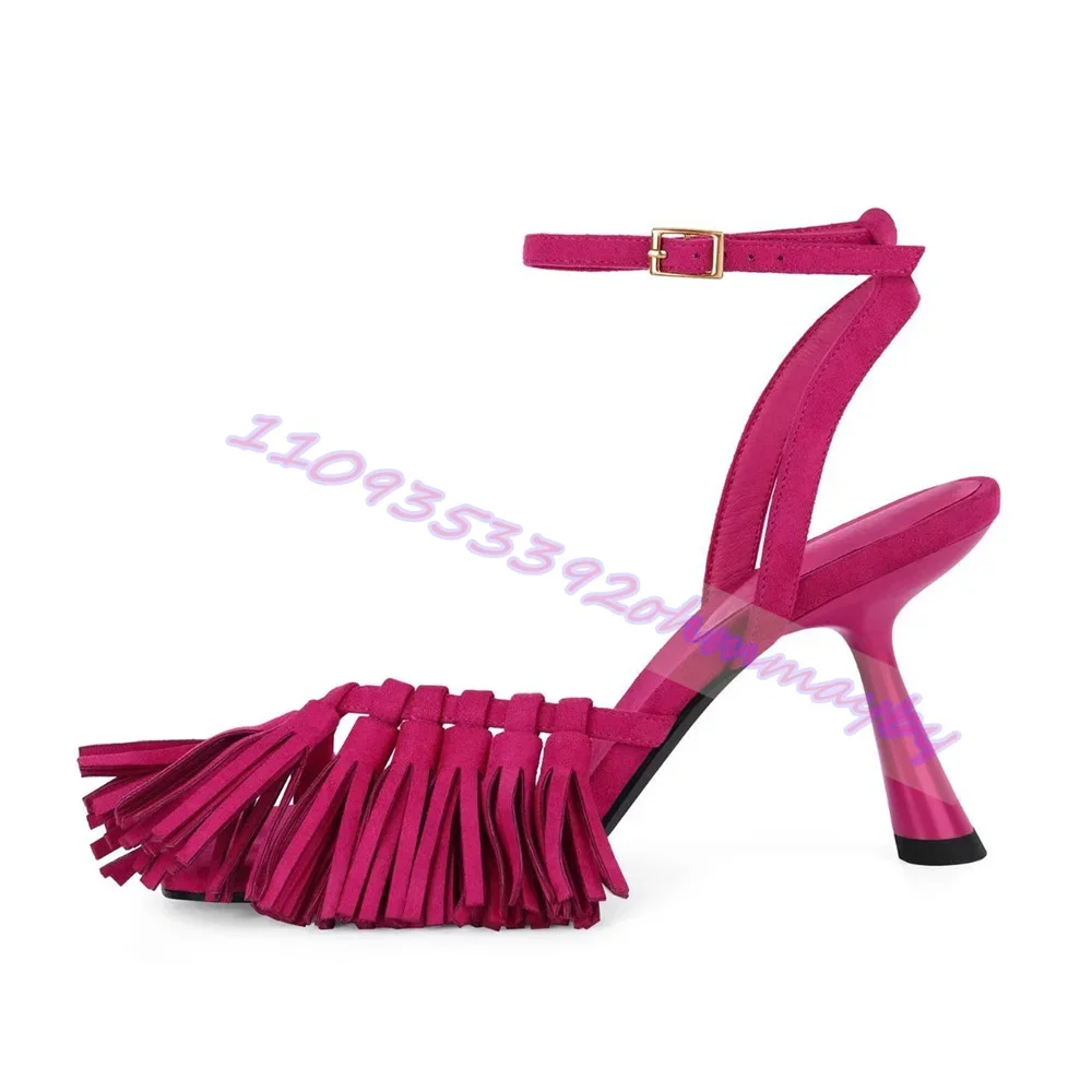Summer Rose Red Suede Tassel Shoes For Women Sweet Open Toe Buckle Strap High Heels Fashionable Party Openwork Sandals Gladiator
Summer Rose Red Suede Tassel Shoes For Women Sweet Open Toe Buckle Strap High Heels Fashionable Party Openwork Sandals Gladiator