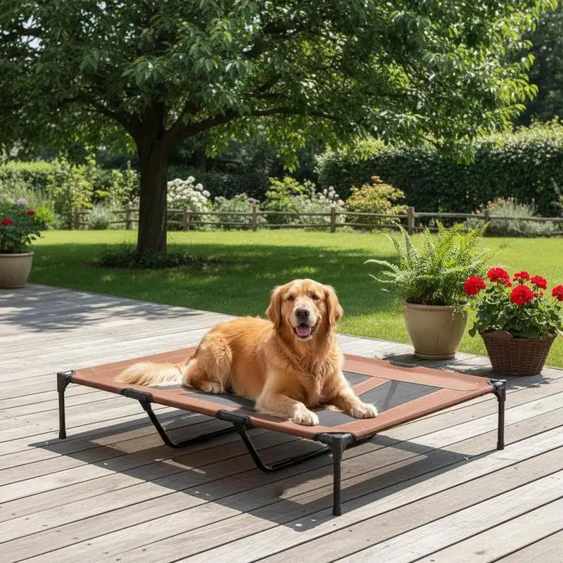 Foldable dog bed, outdoor dog bed, raised stand, 122 cm x 92 cm x 23 cm, coffee brown + black
Foldable dog bed, outdoor dog bed, raised stand, 122 cm x 92 cm x 23 cm, coffee brown + black