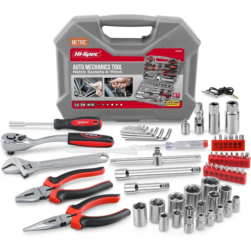 Metric 67 Piece Auto Mechanic Tool Set for Cars and Motorcycles: Comprehensive Kit with Pliers, Screwdrivers, and Sockets
Metric 67 Piece Auto Mechanic Tool Set for Cars and Motorcycles: Comprehensive Kit with Pliers, Screwdrivers, and Sockets