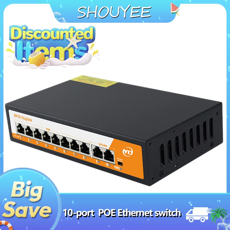 New 10-Port POE RJ45 Ethernet Switch with for 802.3af/at Smart Managed Uplink Unmanaged Plug and Play,for IP Camera/NVR
New 10-Port POE RJ45 Ethernet Switch with for 802.3af/at Smart Managed Uplink Unmanaged Plug and Play,for IP Camera/NVR