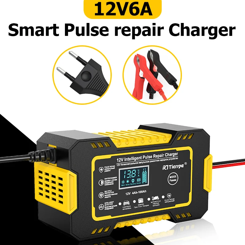 Large Screen Car Battery Charger 6A 12V Car and Motorcycle Battery Charging Device Lead-acid Battery Smart Repair LCD Display
Large Screen Car Battery Charger 6A 12V Car and Motorcycle Battery Charging Device Lead-acid Battery Smart Repair LCD Display