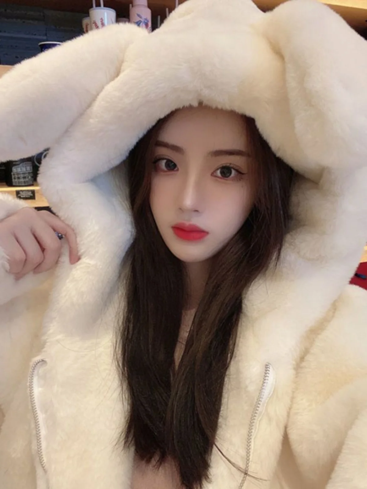 Winter Thiened Plu Coat Women's Cute Ear Hooded Faux Fur Jaet Street Sle Long Sve Loose Fit Zipper Closure
Winter Thiened Plu Coat Women's Cute Ear Hooded Faux Fur Jaet Street Sle Long Sve Loose Fit Zipper Closure