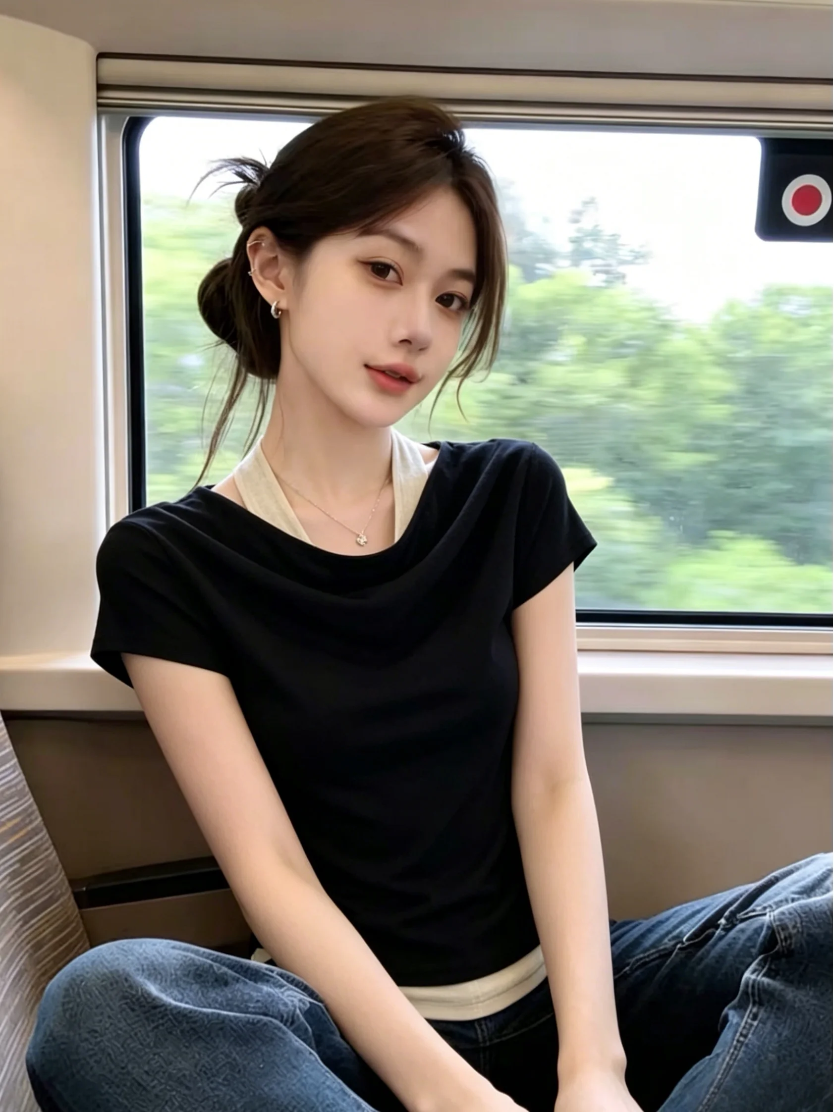 Chic Shoulder Bared Short Sleeve Color Block T Shirt Women's Summer New Style Soft And Elegant Top Korean Version Straight Cut
Chic Shoulder Bared Short Sleeve Color Block T Shirt Women's Summer New Style Soft And Elegant Top Korean Version Straight Cut