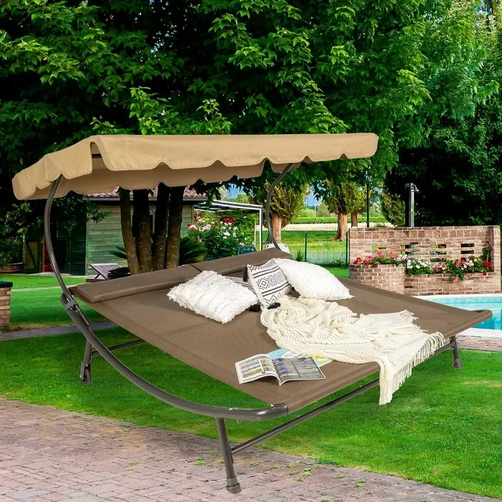 Brown Sleeping Hammock Outdoor Garden Furniture Headrest Pillow and Wheels Portable Outdoor Hammock Bed for Backyard Courtyard
Brown Sleeping Hammock Outdoor Garden Furniture Headrest Pillow and Wheels Portable Outdoor Hammock Bed for Backyard Courtyard
