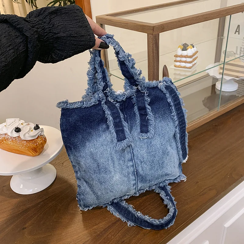 Повседневная сумка-тоут с градиентом, джинсовые сумки на плечо для женщин, модная парусиновая сумка через плечо 2025 года, маленькие кошельки-шопперы, мягкие женские бродяги 
Повседневная сумка-тоут с градиентом, джинсовые сумки на плечо для женщин, модная парусиновая сумка через плечо 2025 года, маленькие кошельки-шопперы, мягкие женские бродяги