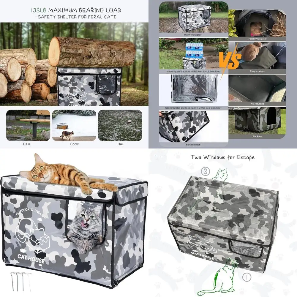 Upgraded Waterproof Outdoor Cat House with Dual Exits, Insulated Shelter for Feral Cats in Winter (Camouflage, Large)
Upgraded Waterproof Outdoor Cat House with Dual Exits, Insulated Shelter for Feral Cats in Winter (Camouflage, Large)