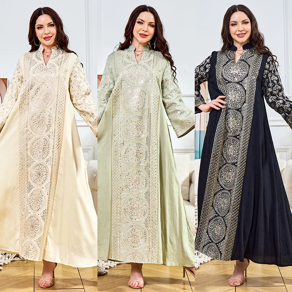 New Arrival Oem Middle East Muslim Ethnic Style Dress Large Robe V-neck Sequin Long Sleeve Evening Dress Women's Abaya
New Arrival Oem Middle East Muslim Ethnic Style Dress Large Robe V-neck Sequin Long Sleeve Evening Dress Women's Abaya