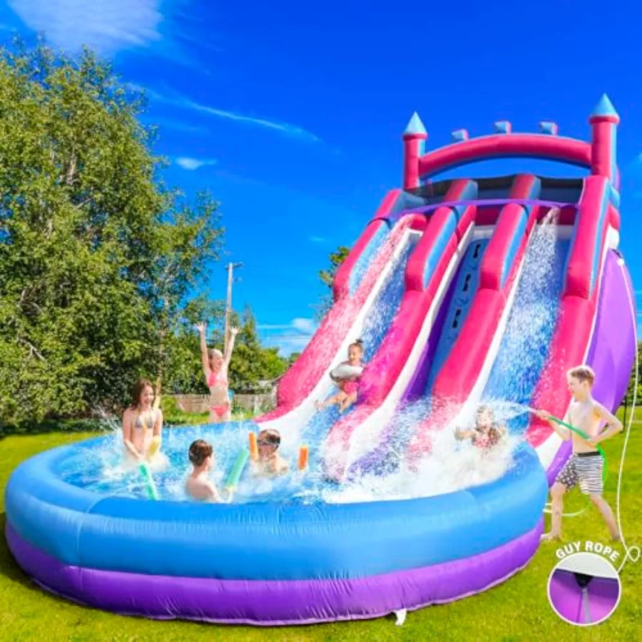21FT Inflatable Water Slide for Heavy-Duty Ox Cloth Inflatable Water Slide with Splash Pool Fast Inflation Wet Dry Use for Back