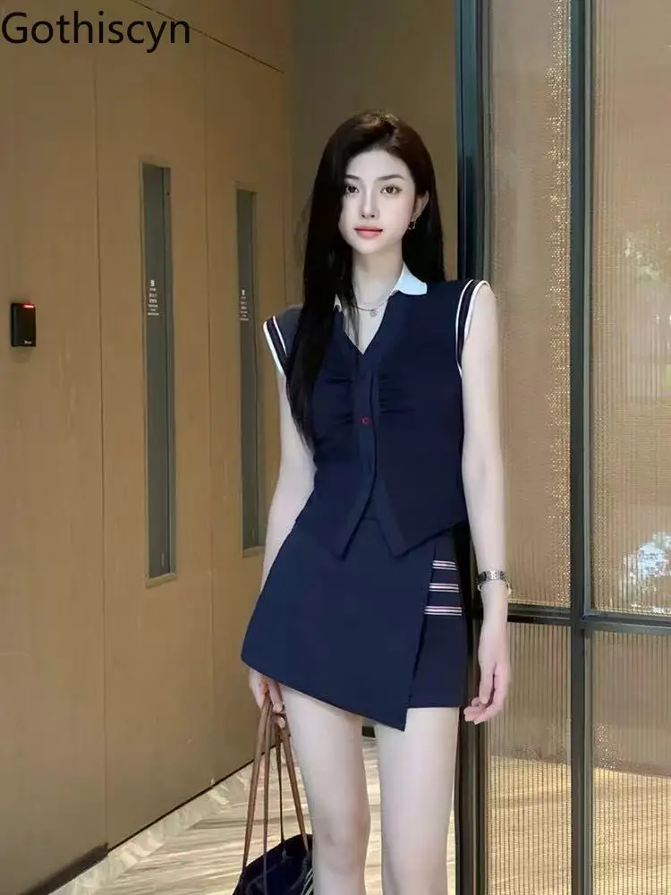 Gothiscyn Preppy Style Set Women's Summer Slim Fit Sleeveless Vest High Waisted Skirt Shorts 2-piece Set Fashion Female Clothes
Gothiscyn Preppy Style Set Women's Summer Slim Fit Sleeveless Vest High Waisted Skirt Shorts 2-piece Set Fashion Female Clothes