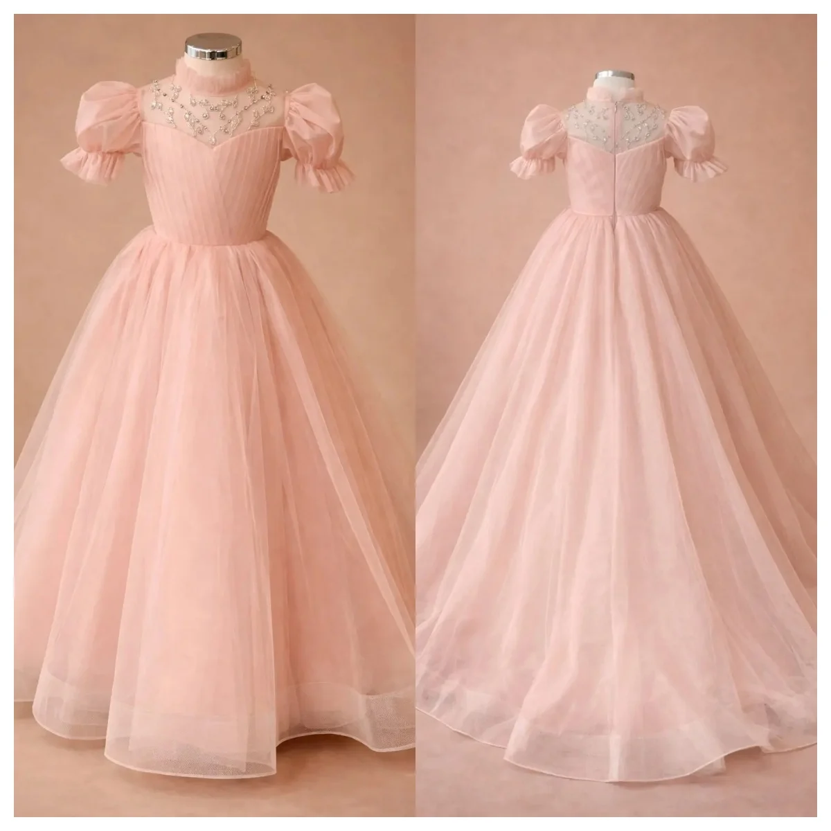 Custom Elegant Tulle Flower Girl Dress High Neck Puff Sleeves Beaded Trim Dress 2026 Girls A Line Wedding Festive Dress
Custom Elegant Tulle Flower Girl Dress High Neck Puff Sleeves Beaded Trim Dress 2026 Girls A Line Wedding Festive Dress