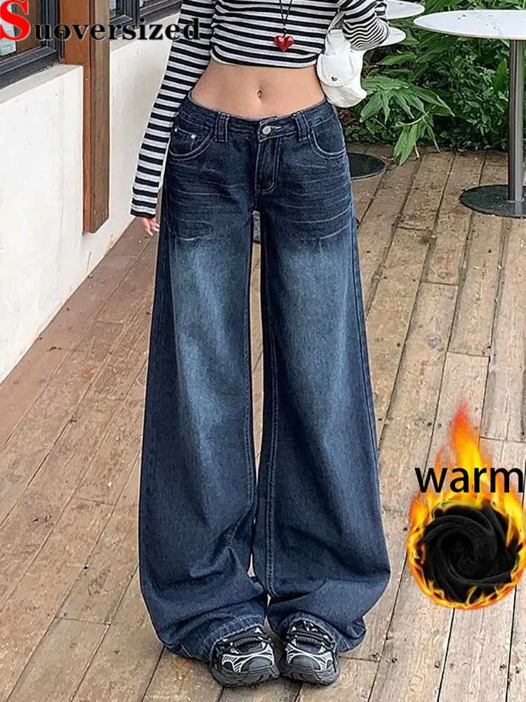 Винтажные широкие джинсы с низкой талией, женские повседневные плюшевые мешковатые теплые брюки Vaqueros, модные прямые уличные брюки, джинсовые брюки в стиле ретро
Винтажные широкие джинсы с низкой талией, женские повседневные плюшевые мешковатые теплые брюки Vaqueros, модные прямые уличные брюки, джинсовые брюки в стиле ретро