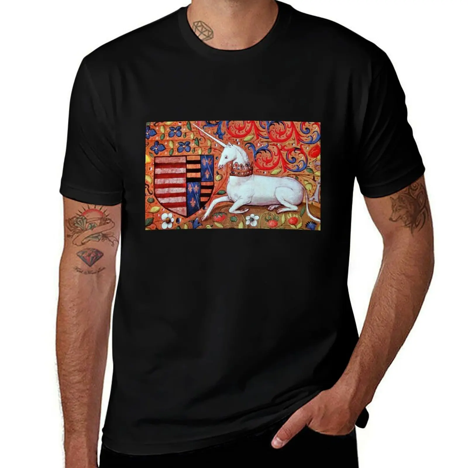 UNICORN WITH RED BLUE WHITE FLORAL MOTIFS Medieval Miniature T-Shirt graphic shirts plus size tops workout shirts for men
UNICORN WITH RED BLUE WHITE FLORAL MOTIFS Medieval Miniature T-Shirt graphic shirts plus size tops workout shirts for men
