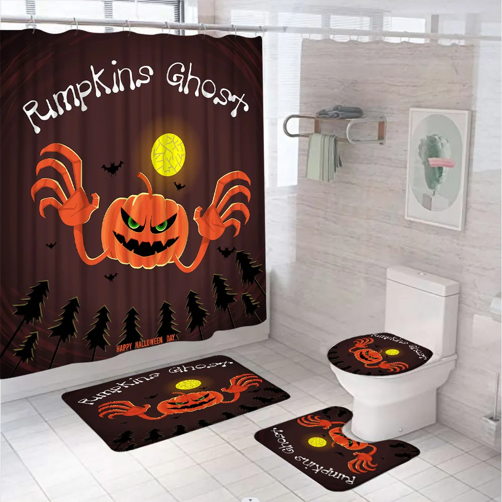 Halloween Pumpkins Ghost Bathroom Set Shower Curtain Bat Mon Forest Screen Non-Slip Bath Mat Rug Carpet Lid Toilet Cover 12 Hook
Halloween Pumpkins Ghost Bathroom Set Shower Curtain Bat Mon Forest Screen Non-Slip Bath Mat Rug Carpet Lid Toilet Cover 12 Hook