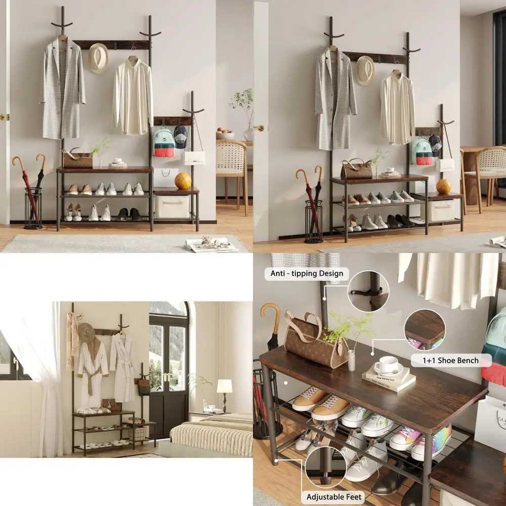 CharaVector Hall Tree Coat Rack Shoe Bench, Industrial Design, 3-in-1, Rustic Brown
CharaVector Hall Tree Coat Rack Shoe Bench, Industrial Design, 3-in-1, Rustic Brown