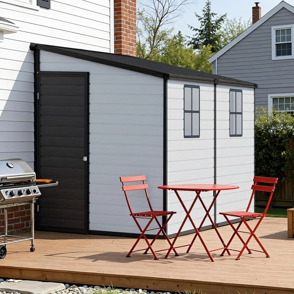 8x6x6 FT Resin Lean-to Storage Shed with Floor, Slanted Roof Outdoor Shed with Lockable Door & 2 Windows, Customized
8x6x6 FT Resin Lean-to Storage Shed with Floor, Slanted Roof Outdoor Shed with Lockable Door & 2 Windows, Customized