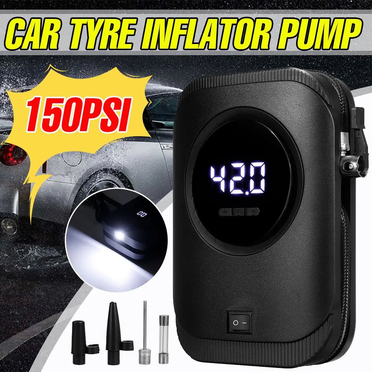 Portable Digital Air Pump 150PSI Car Tyre Inflator Air Compressor Inflatable with LED Light Air Pump for Motorcycle Bicycle Ball
Portable Digital Air Pump 150PSI Car Tyre Inflator Air Compressor Inflatable with LED Light Air Pump for Motorcycle Bicycle Ball