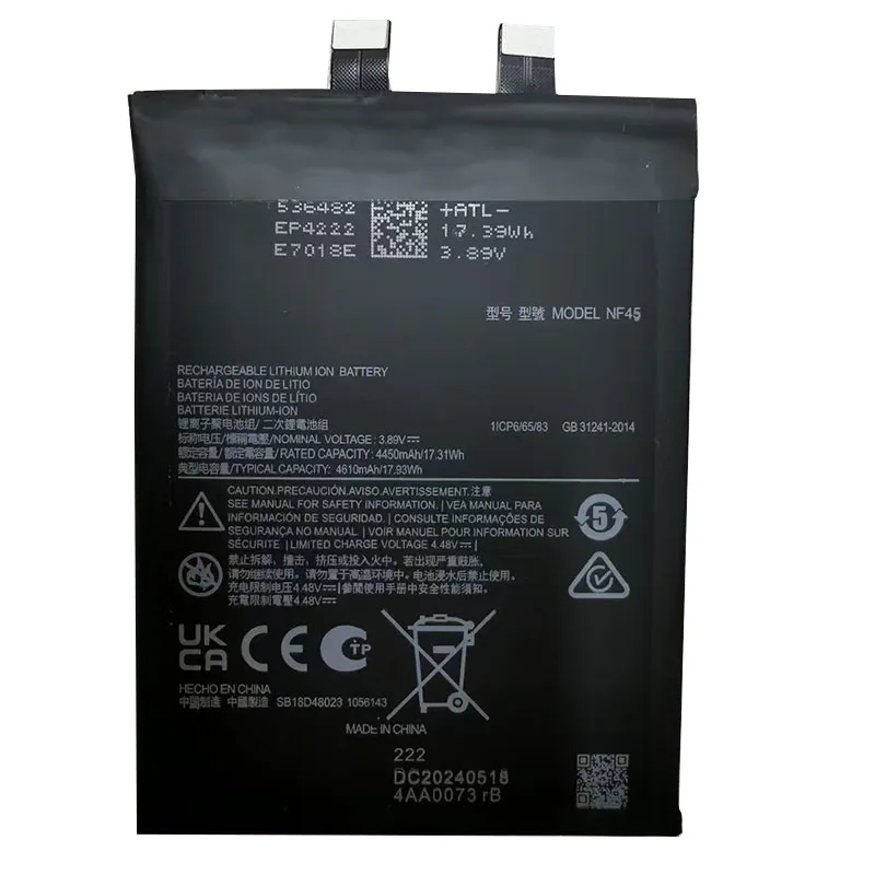 Новый аккумулятор NF45 для Motorola Moto X30 Pro XT2241-1, аккумуляторы для мобильных телефонов, емкость 4610 мАч, запасные части для аккумуляторов
Новый аккумулятор NF45 для Motorola Moto X30 Pro XT2241-1, аккумуляторы для мобильных телефонов, емкость 4610 мАч, запасные части для аккумуляторов
