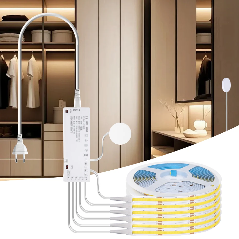 Dimmable 12V COB LED Strip Light with Penetrable Wood Touch Sensor for Kitchen Bedroom Showcase Closet Wardrobe Night Lighting
Dimmable 12V COB LED Strip Light with Penetrable Wood Touch Sensor for Kitchen Bedroom Showcase Closet Wardrobe Night Lighting