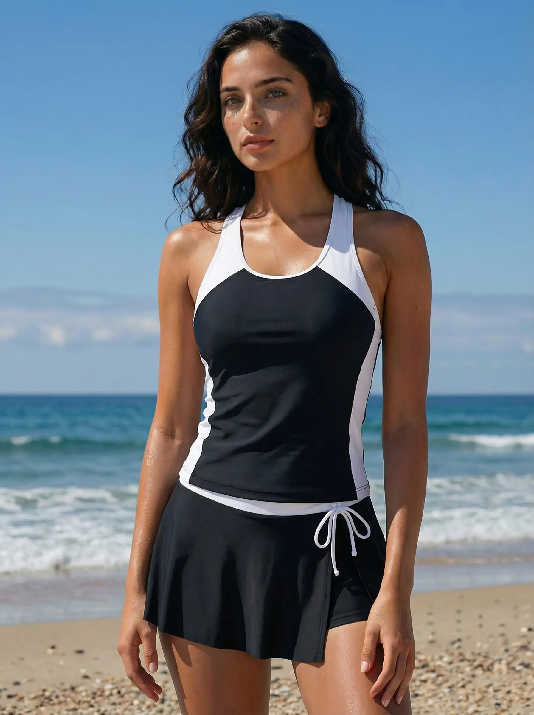 Black White Colorblock Tankini Swimsuit for Women, 2 Piece Skirted Bathing Suit, Modest Tummy Control Swimwear for Summer Beach
Black White Colorblock Tankini Swimsuit for Women, 2 Piece Skirted Bathing Suit, Modest Tummy Control Swimwear for Summer Beach
