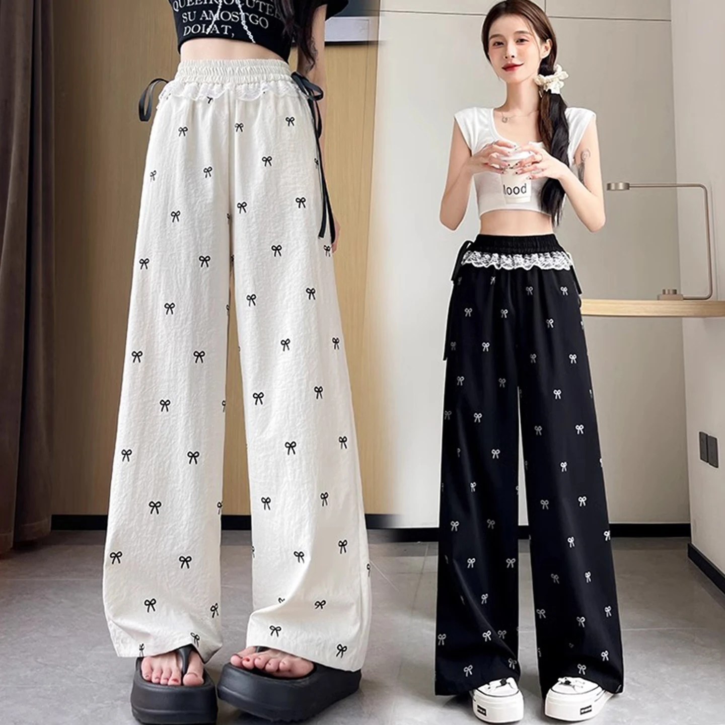 Summer Thin High Waist Wide Leg Pants Women's Lace Patchwork Casual Loose Straight Cut Slimming Trousers Commute Style
Summer Thin High Waist Wide Leg Pants Women's Lace Patchwork Casual Loose Straight Cut Slimming Trousers Commute Style