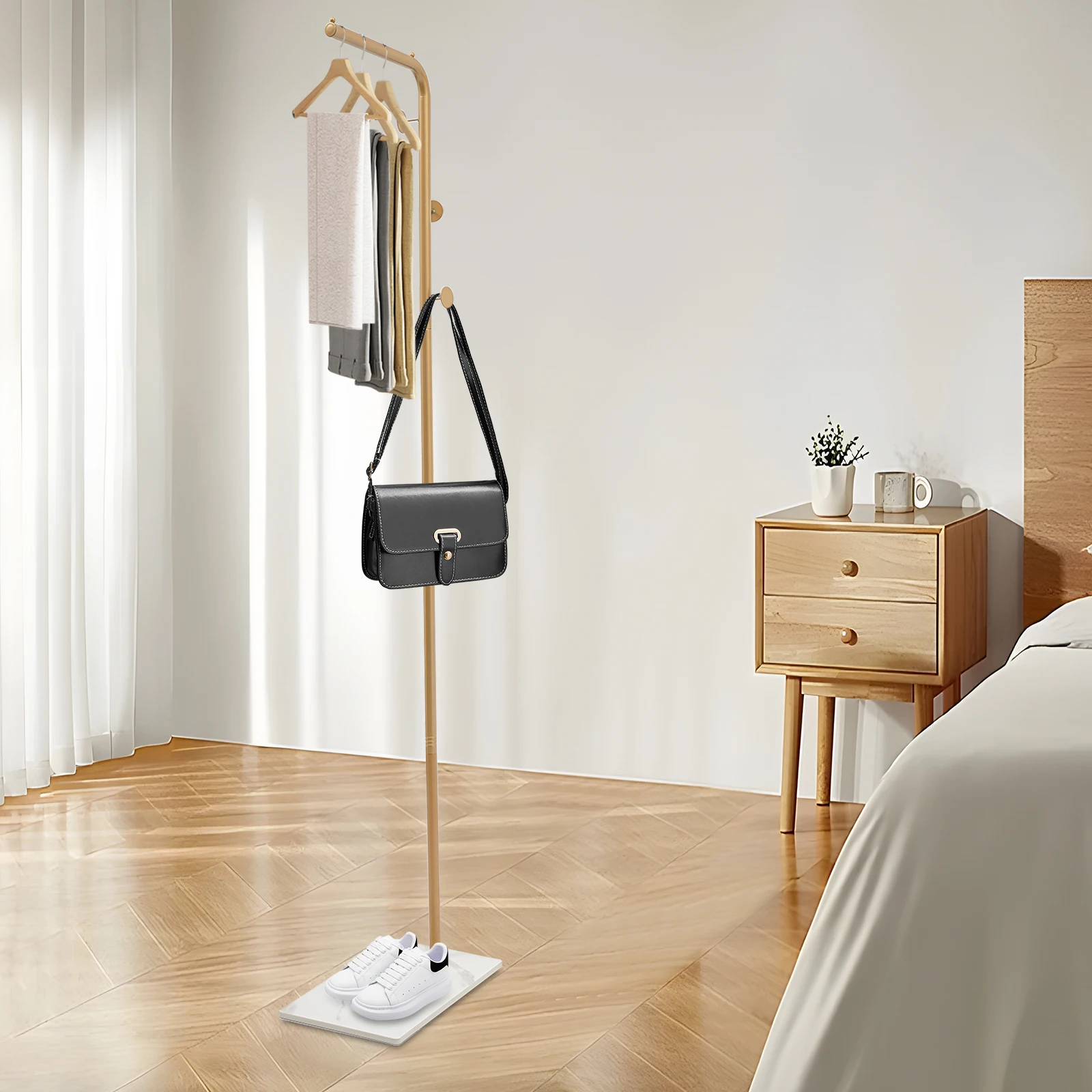 Standing Coat Rack with 3 Hooks, Modern Gold Finish for Entryway & Bedroom, Sturdy Metal Construction Holds Up to 35kg/77lbs
Standing Coat Rack with 3 Hooks, Modern Gold Finish for Entryway & Bedroom, Sturdy Metal Construction Holds Up to 35kg/77lbs