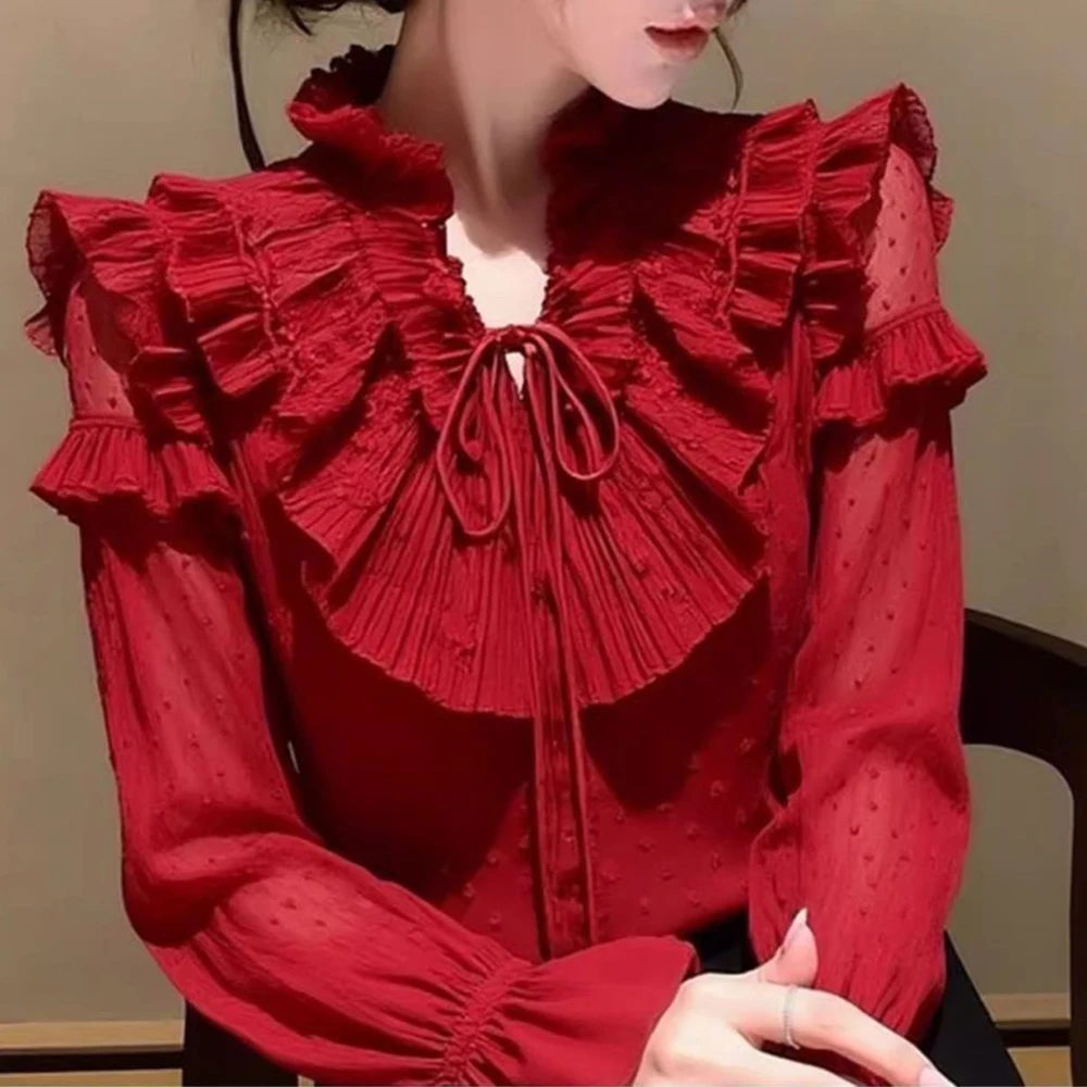 Red polka dot chiffon shirt women's 2026 spring clothing new high-end light luxury age-reducing inner with beautiful backing top
Red polka dot chiffon shirt women's 2026 spring clothing new high-end light luxury age-reducing inner with beautiful backing top