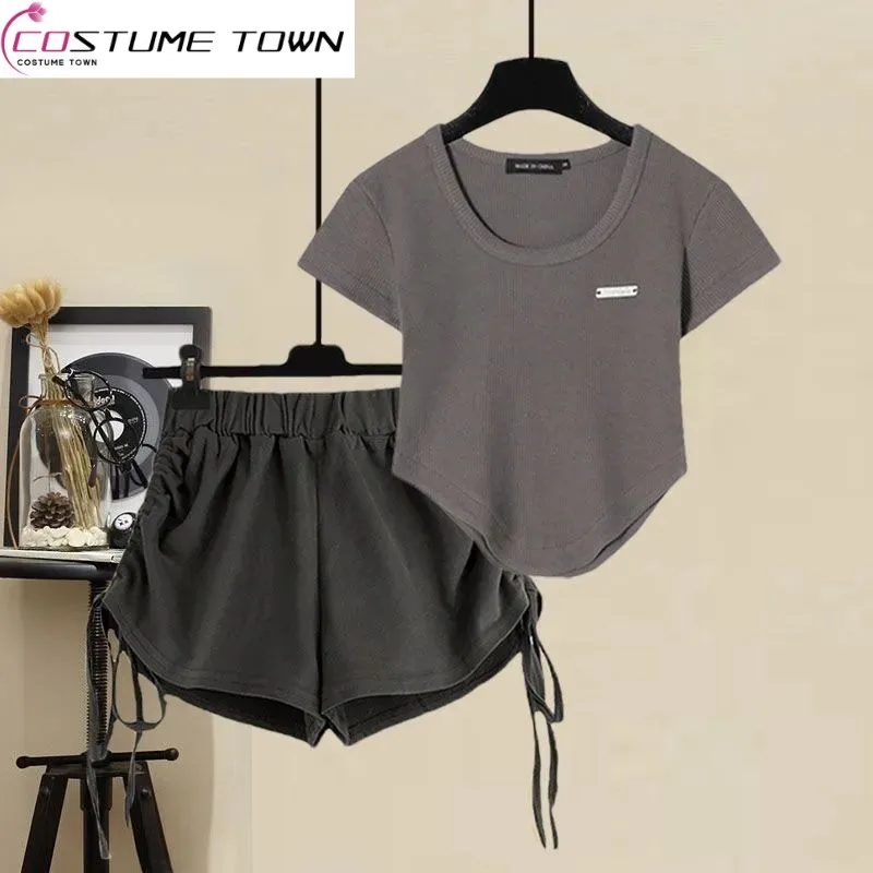 2023 New Sweet Style Set Women's Summer U-Shaped Hem Short Sleeve Temperament Small Waist Drawstring Shorts Fashion
2023 New Sweet Style Set Women's Summer U-Shaped Hem Short Sleeve Temperament Small Waist Drawstring Shorts Fashion