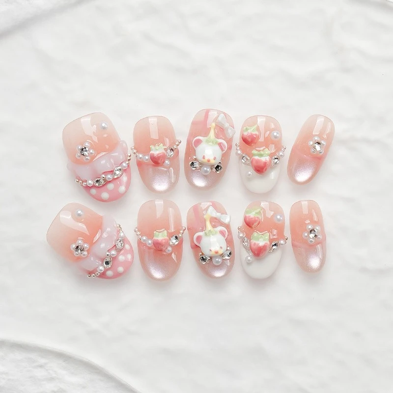 10pcs Short Handmade Blush French Press on Nails with Cat's Eye Strawberry Cute Cartoon Wearable Sweet Pink Fake Nail Arts
10pcs Short Handmade Blush French Press on Nails with Cat's Eye Strawberry Cute Cartoon Wearable Sweet Pink Fake Nail Arts