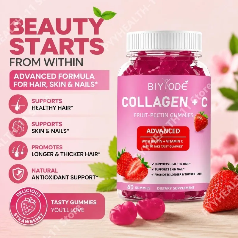 Collagen + C Fruit-Pectin Gummies with Biotin and Vitamin C Supports Hair and Skin Nails Strawberry Flavor 60 Gummies
Collagen + C Fruit-Pectin Gummies with Biotin and Vitamin C Supports Hair and Skin Nails Strawberry Flavor 60 Gummies