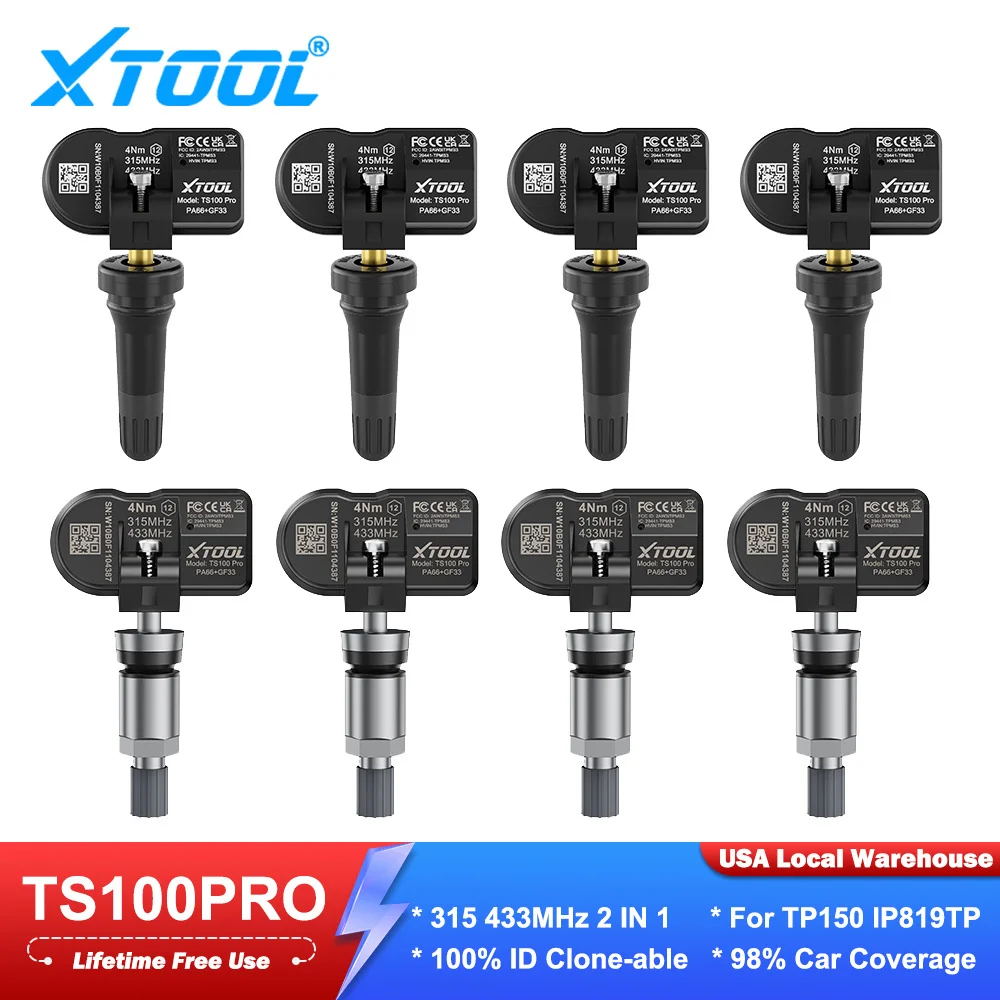 Newest XTOOL TS100PRO Sensor 2 IN 1 315MHz 433MHz 4 PCS Metal TPMS TS100 Sensor Automotive Tire Repair Tools Programming TS100
Newest XTOOL TS100PRO Sensor 2 IN 1 315MHz 433MHz 4 PCS Metal TPMS TS100 Sensor Automotive Tire Repair Tools Programming TS100