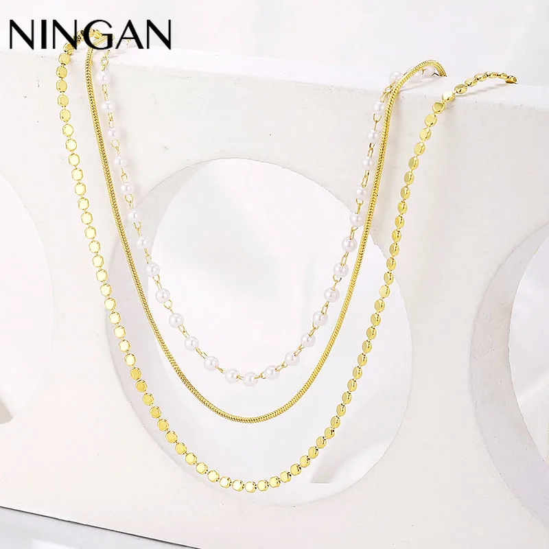 NINGAN Women Necklace 3-Layer Set Women's Fashion Jewelry Gold Necklace & Pearl Necklaces for Friend Gift
NINGAN Women Necklace 3-Layer Set Women's Fashion Jewelry Gold Necklace & Pearl Necklaces for Friend Gift