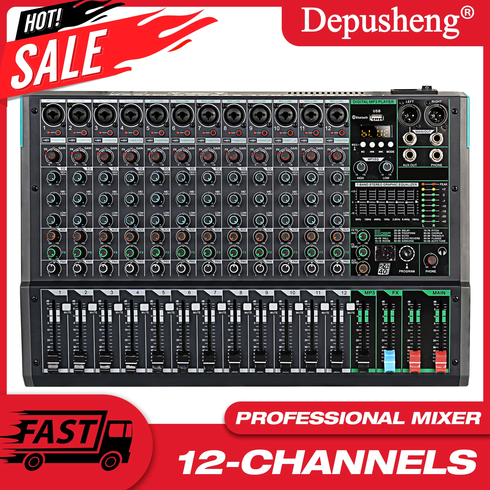 Sound Audio Console Mixer Built-in 256 DSP Effector DJ 12 Channels Professional Audio Mixer Console For USB Connection
Sound Audio Console Mixer Built-in 256 DSP Effector DJ 12 Channels Professional Audio Mixer Console For USB Connection