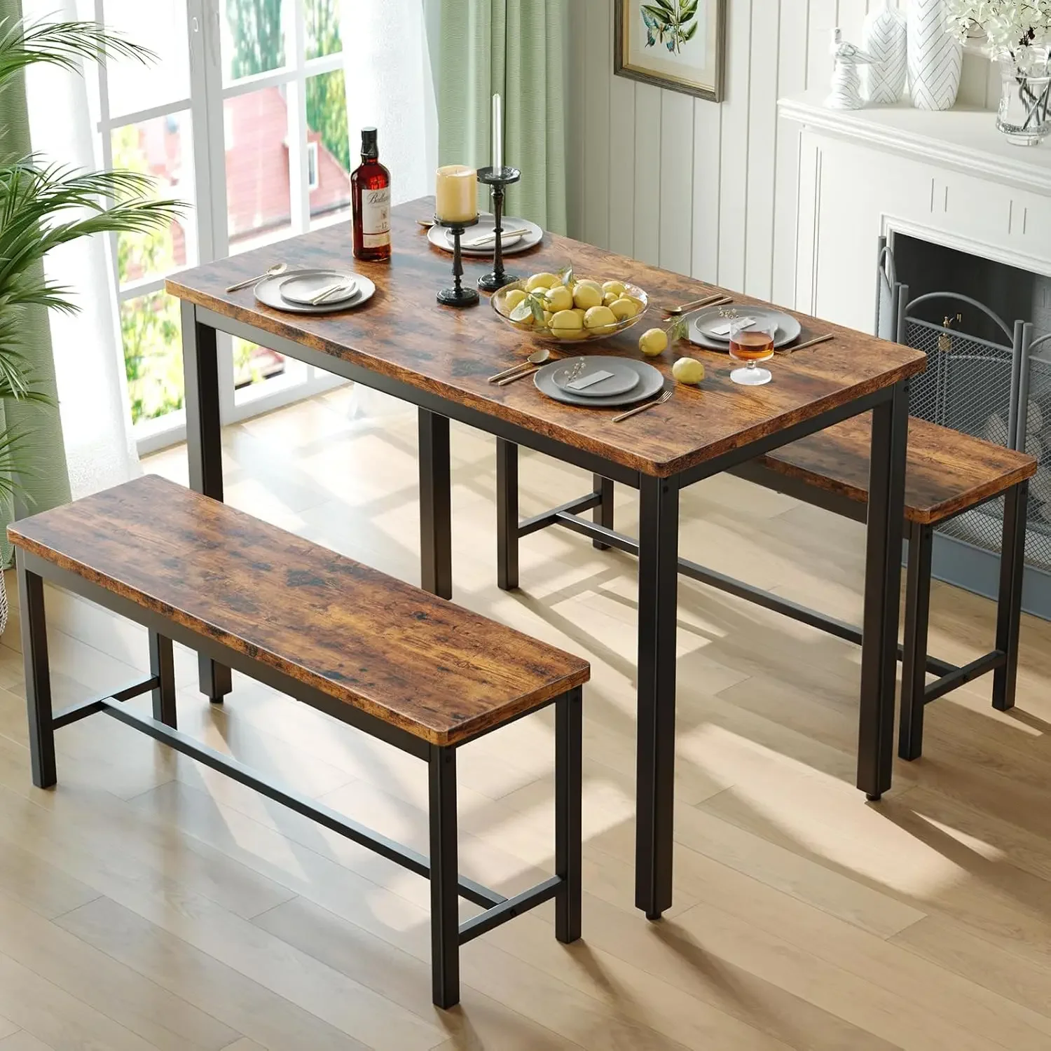 Dining Table Set for 4, 3-Piece Kitchen Table with 2 Benches, Space-Saving Dining Room Set for Breakfast Nook and Small Spaces,
Dining Table Set for 4, 3-Piece Kitchen Table with 2 Benches, Space-Saving Dining Room Set for Breakfast Nook and Small Spaces,