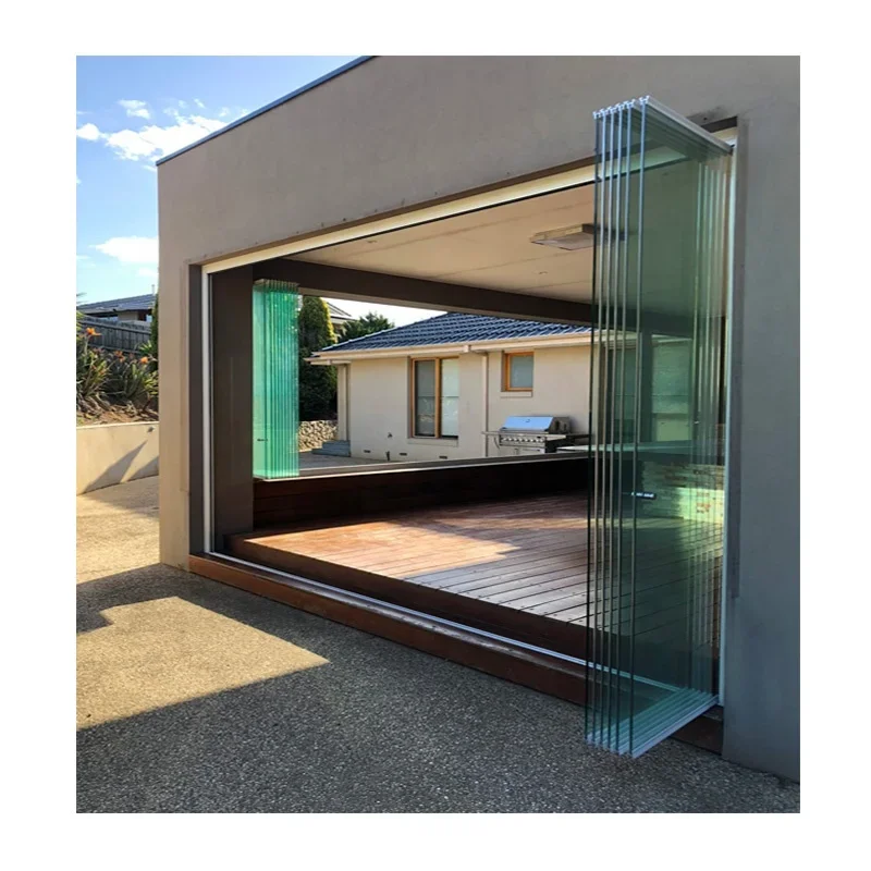 Frameless sliding folding glass curtain balcony partition door aluminum stacked panoramic accordion double folding door
Frameless sliding folding glass curtain balcony partition door aluminum stacked panoramic accordion double folding door