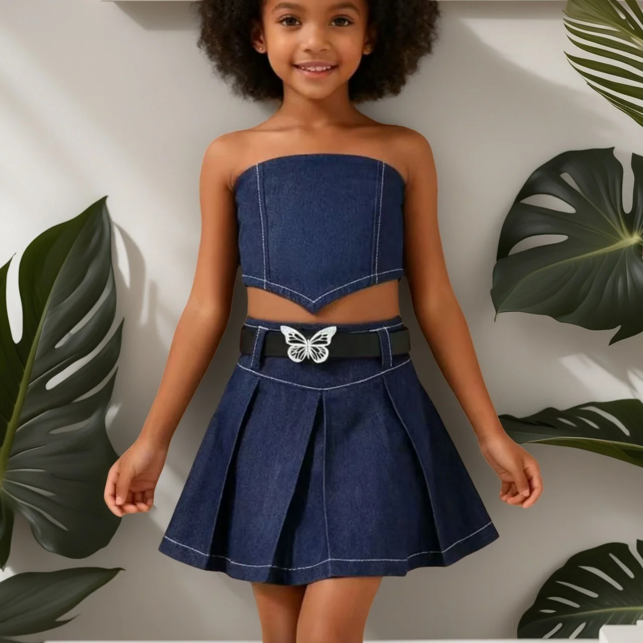 Summer Clothes Girls Korea Faux Denim Two-Piece Set Sleeveless Top Cami Vest with Short Skirt Set Children Clothing 2 To 7 Years
Summer Clothes Girls Korea Faux Denim Two-Piece Set Sleeveless Top Cami Vest with Short Skirt Set Children Clothing 2 To 7 Years