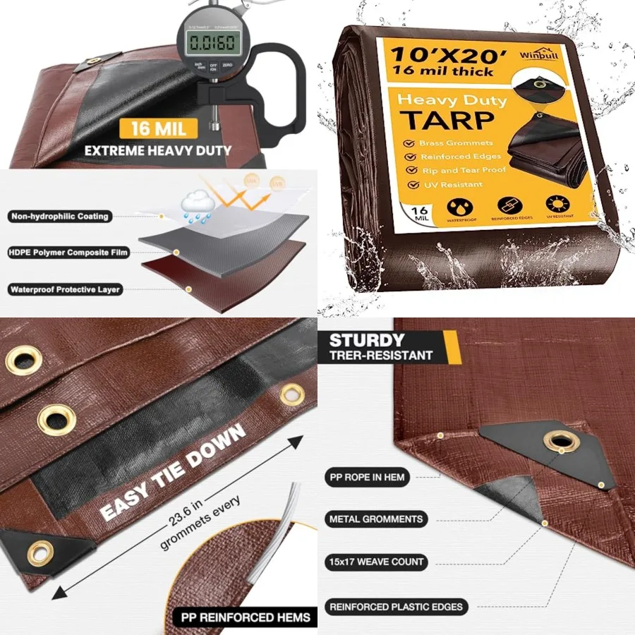 Tarp 10x20FT, 16 Mil Heavy Duty Large Tarps, Waterproof Tarp with Brass Grommets and Reinforced Edges, UV Resistant, TearFade R
Tarp 10x20FT, 16 Mil Heavy Duty Large Tarps, Waterproof Tarp with Brass Grommets and Reinforced Edges, UV Resistant, TearFade R