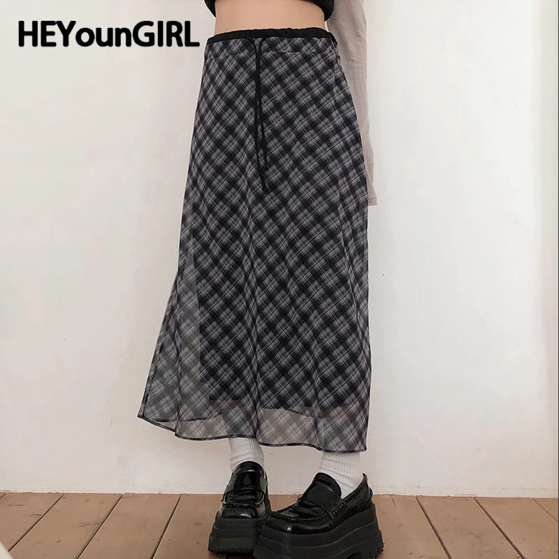 HEYounGIRL Y2K Women Plaid Long Skirt Korean Stylish Lace-up Mesh Patchwork A-line Skirt Preppy Style Streetwear Vintage Outfits
HEYounGIRL Y2K Women Plaid Long Skirt Korean Stylish Lace-up Mesh Patchwork A-line Skirt Preppy Style Streetwear Vintage Outfits